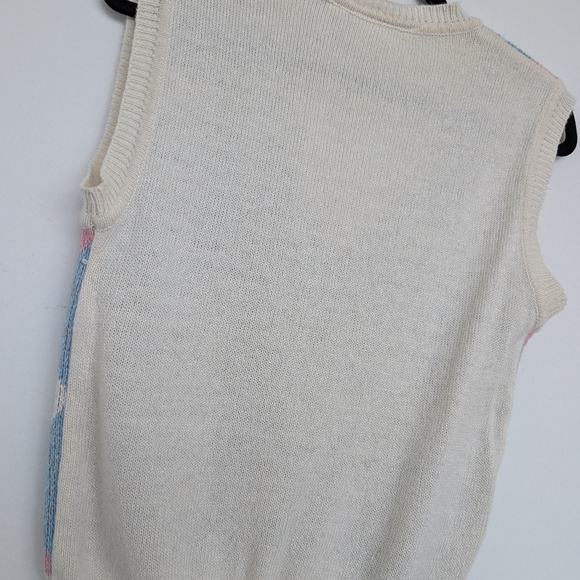 Vintage Argyle Sweater Vest Ramie Acrylic Blend Blue and Pink Sz S - Picture 10 of 13